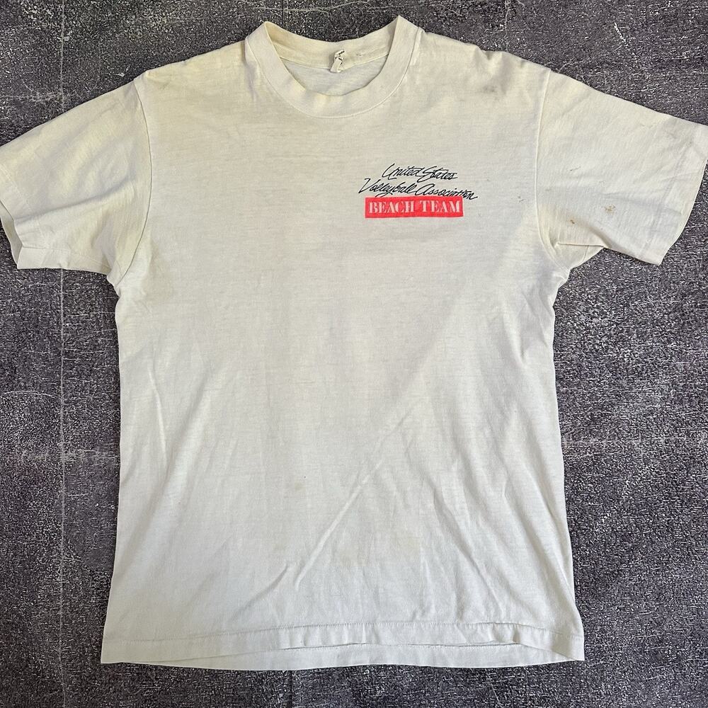 Men's Vintage 80s United States Beach Volleyball Team USA White T Shirt Tee Sz L